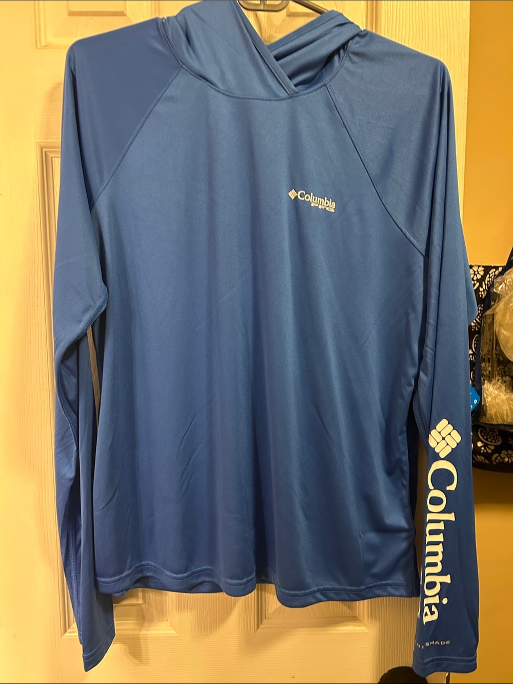 Columbia PFG Blue Hooded Long Sleeve Performance Shirt